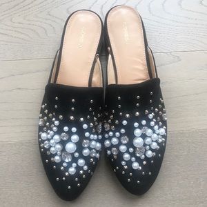 Express embellished slip on mules